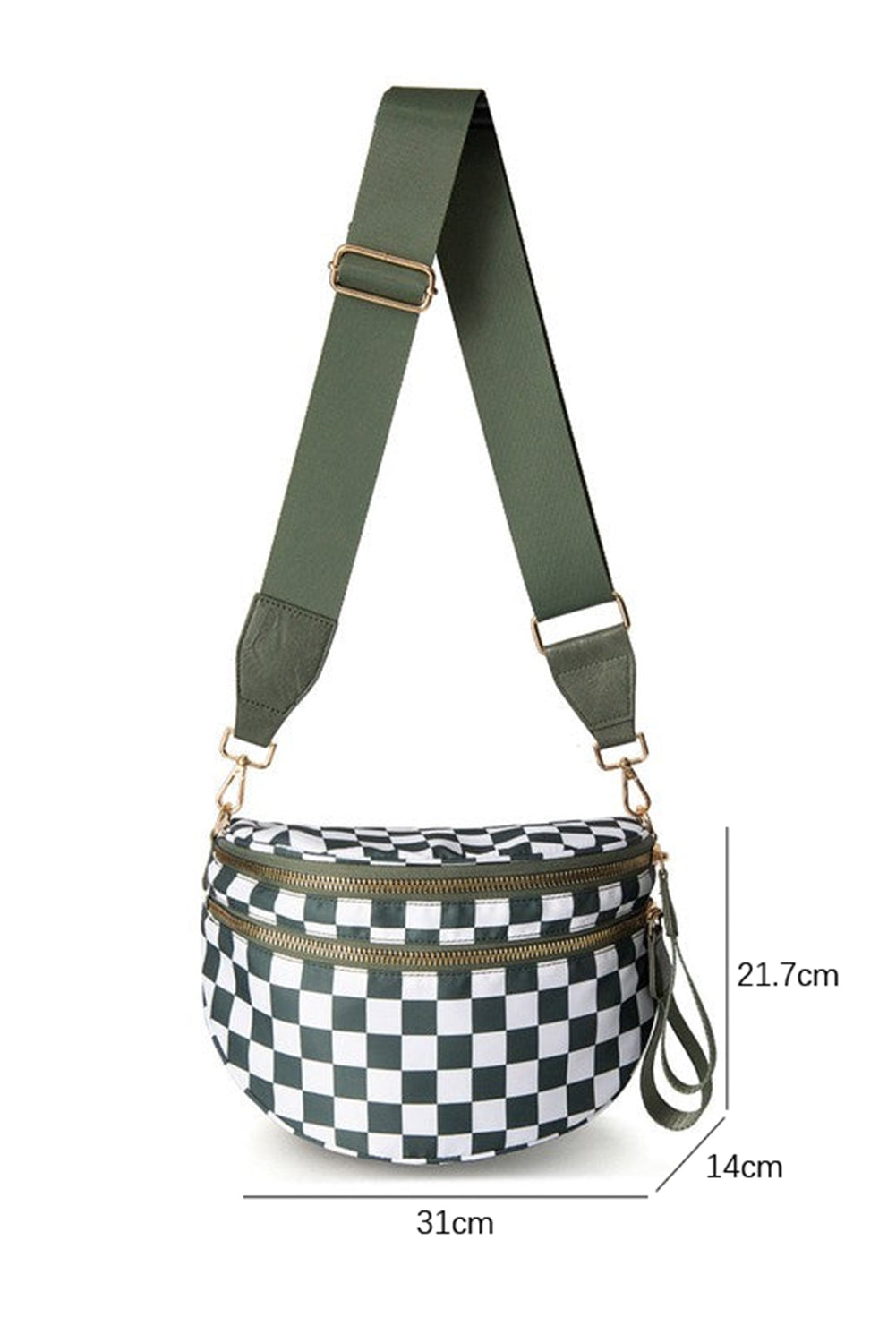 Bolsa grande feminina para ombro Shewin xadrez com alça ajustável em verde