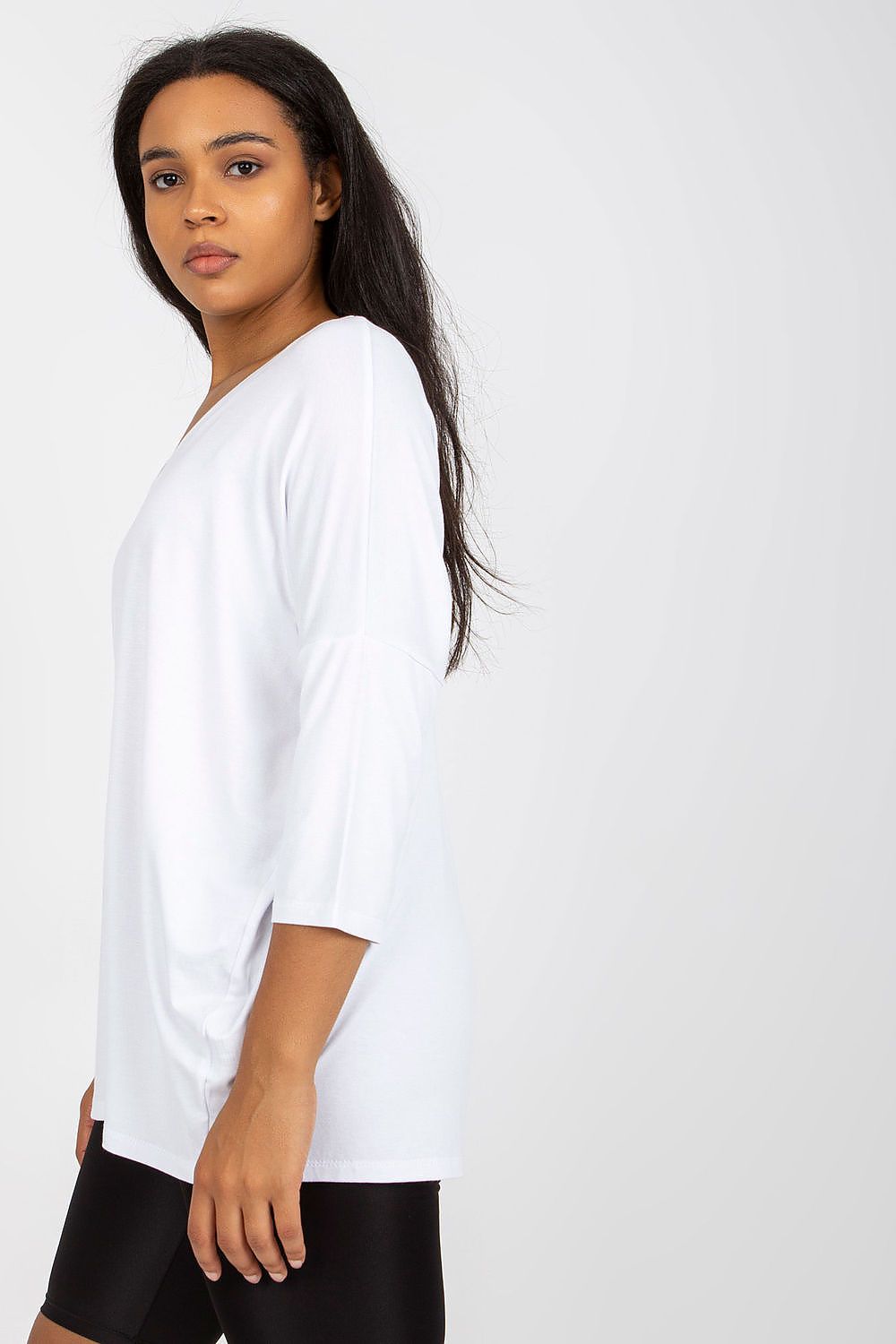 Blusa casual para mulheres curvy branca com manga 3 quartos