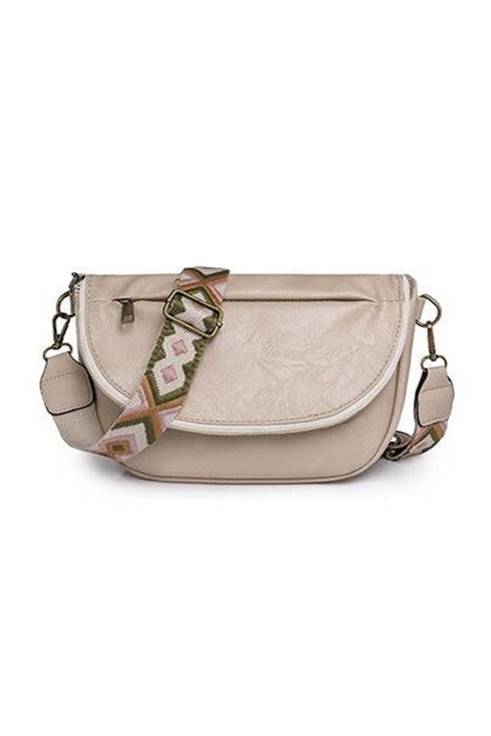 Bolsa transversal couro ecologico bege da Shewin com alça estampada ajustável