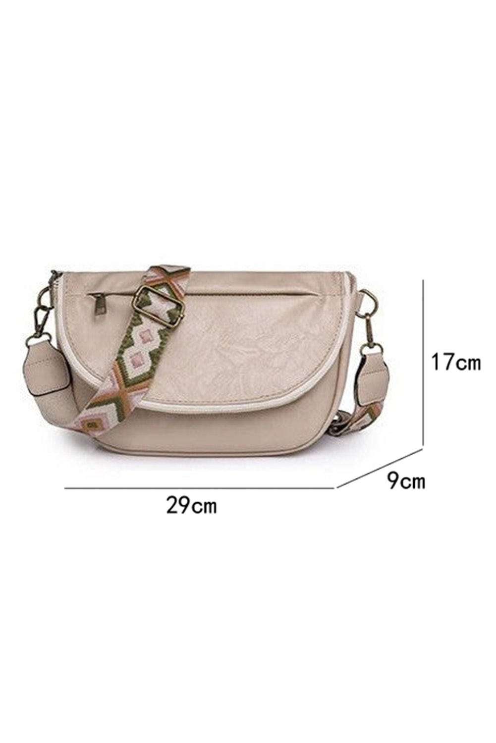 Bolsa transversal couro ecologico bege Shewin com alça larga estampada e detalhes em metal