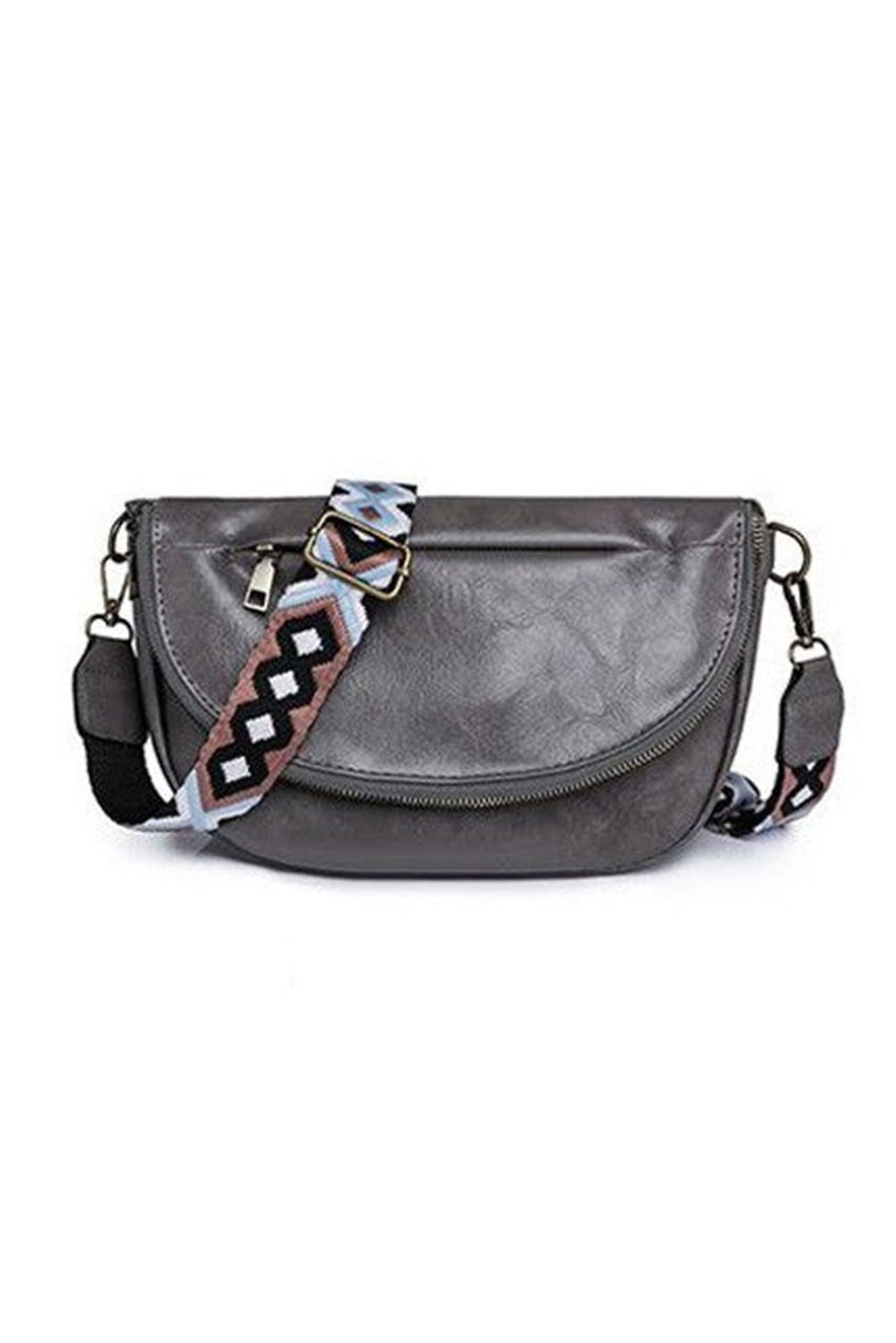 Bolsa transversal couro ecologico cinza com alça estampada ajustável da Shewin