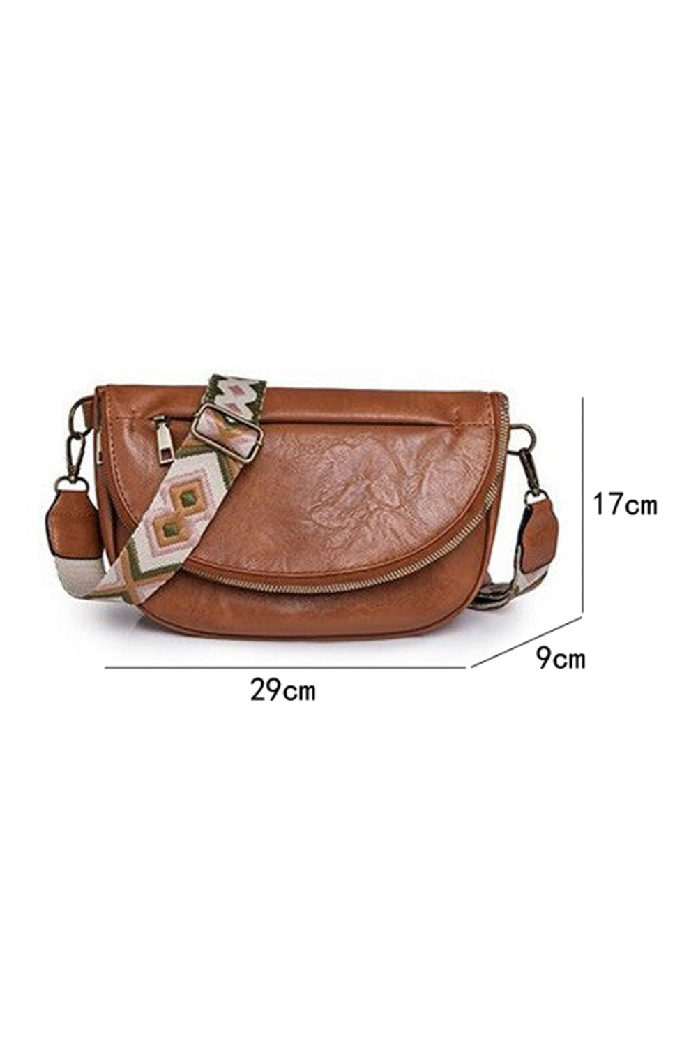 Bolsa transversal couro ecologico Shewin marrom com alça estampada ajustável e design compacto