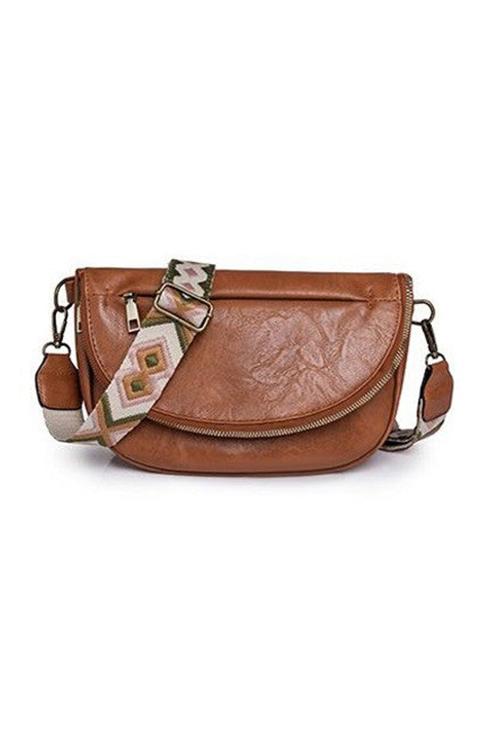 Bolsa transversal couro ecologico marrom Shewin com alça estampada ajustável para uso diário
