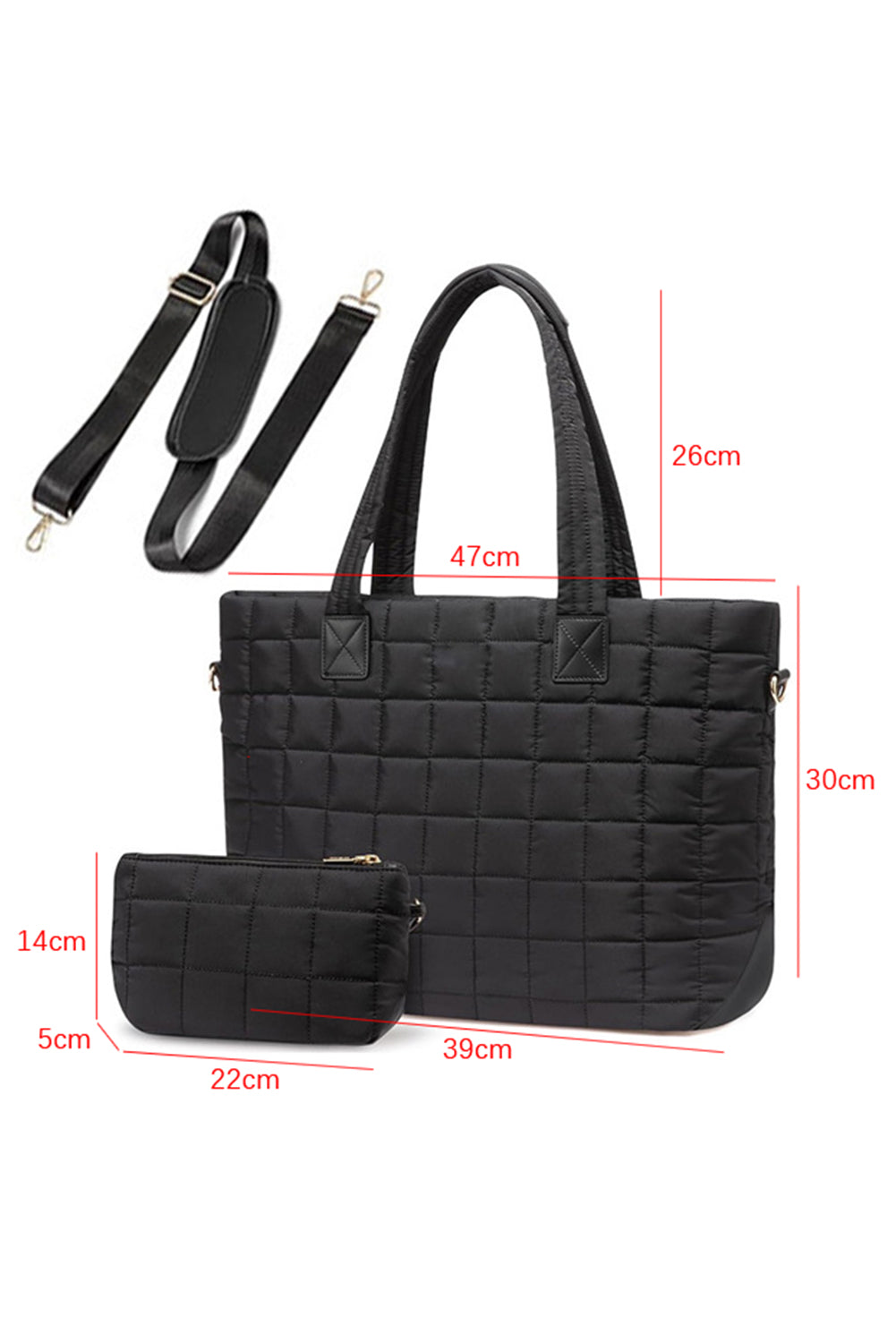 Kit bolsas femininas retalhos preta Shewin com alça removível e tamanhos variados