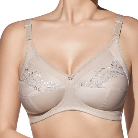 Sutiã Barbara com sustentação reforçada Selene em tom bege com detalhes bordados delicados
