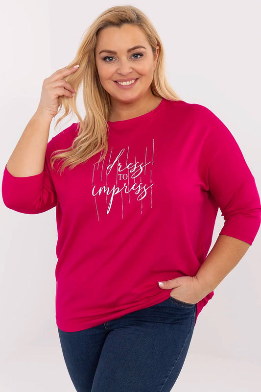 Blusa plus size feminina rosa  e manga três quartos