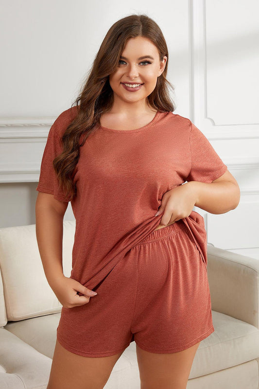 Mulher plus size vestindo pijama manga curta tamanho grande vermelho confortável Trendsi